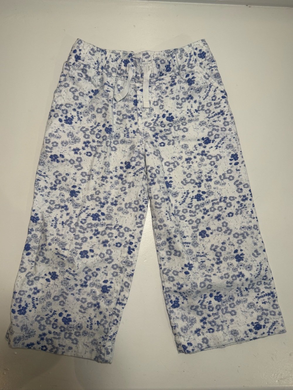OshKosh B’gosh Girls White & Blue Floral Wide-Leg Pants 2T